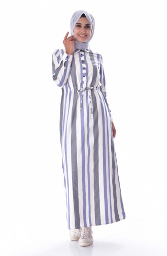 YNS Striped Linen Dress 3914B-04 Blue 3914B-04