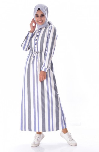 YNS Striped Linen Dress 3914B-04 Blue 3914B-04