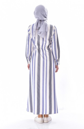 YNS Striped Linen Dress 3914B-04 Blue 3914B-04