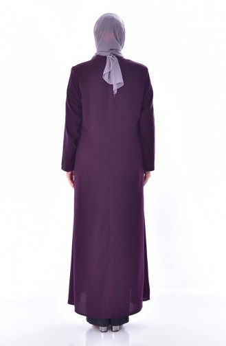 Abaya a Fermeture Imprimée de Pierre Grande Taille 3007-04 Pourpre 3007-04