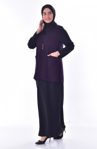 Large Size Buttoned Vest 4730-04 Purple 4730-04