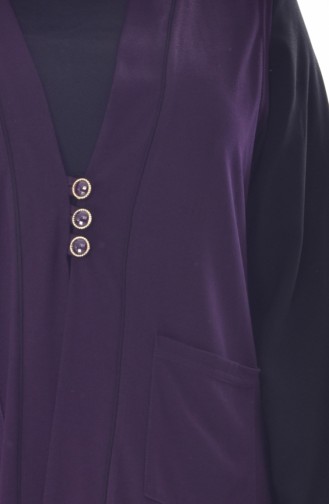 Large Size Buttoned Vest 4730-04 Purple 4730-04