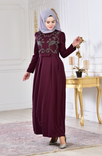 Plum Hijab Evening Dress 81605-02