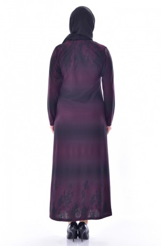 Large Size Stones Printed Dress 4888-04 Plum 4888-04