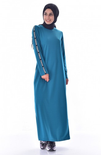 فستان بتصميم مخطط على اكمام 99144-04 لون اخضر زيتي 99144-04