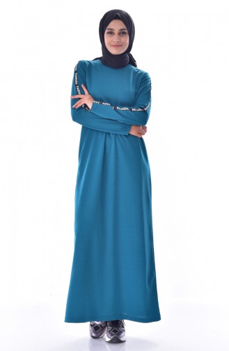 فستان بتصميم مخطط على اكمام 99144-04 لون اخضر زيتي 99144-04
