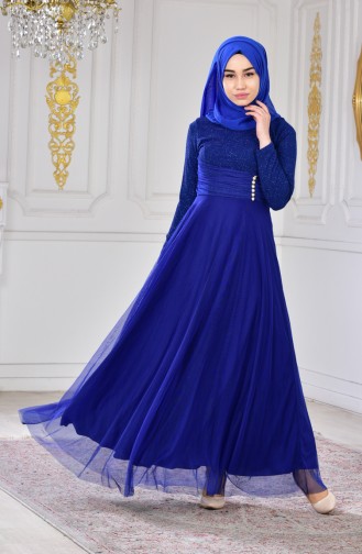 Saxe Hijab Evening Dress 2587-03