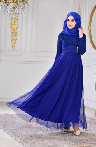 Saxe Hijab Evening Dress 2587-03