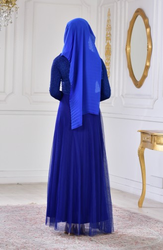 Saxe Hijab Evening Dress 2587-03