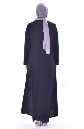 Übergröße Rundhalsausschnitt Abaya mit Reißverschluss 12054-03 Schwarz 12054-03