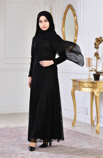 Robe de Soirée a Paillettes 2176-01 Noir 2176-01