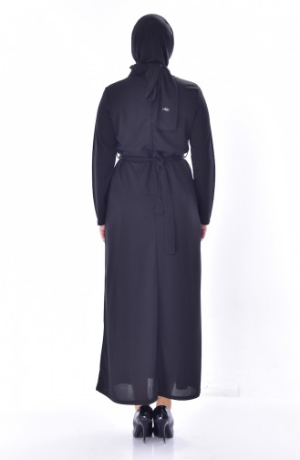 فستان مُزين بالورد بمقاسات كبيرة 0532-08 لون أسود 0532-08