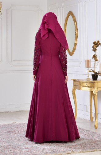 Robe de Soirée Bordée de Perles 0121-05 Cerise 0121-05