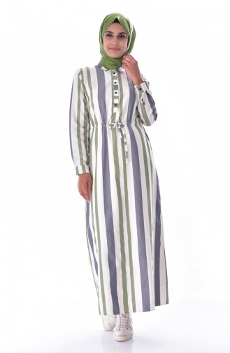 YNS Striped Linen Dress 3914B-02 Green 3914B-02