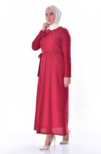 Large Size Pearls Dress 0543-07   Claret Red 0543-07