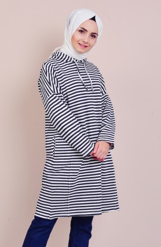 Tunique Sport a Rayure et Capuche 4850-04 Gris Blanc 4850-04