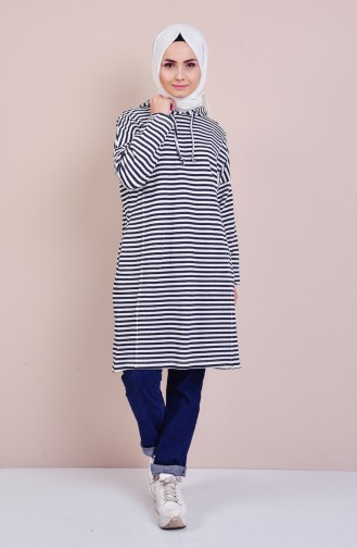 Tunique Sport a Rayure et Capuche 4850-04 Gris Blanc 4850-04