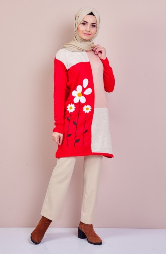 Pull Tricot a Motifs 9203-05 Rouge Poudre 9203-05