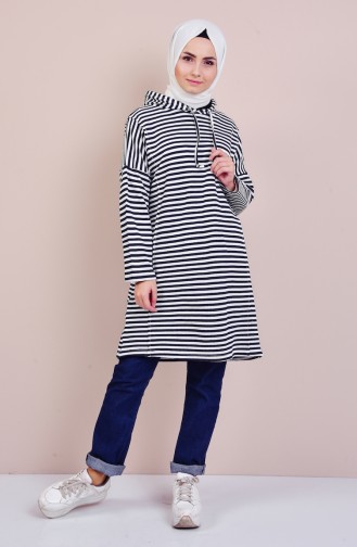 Striped Hooded Sport Tunic 4850-02 Navy Blue White 4850-02