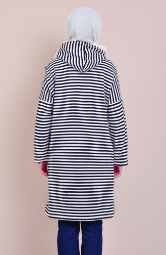 Striped Hooded Sport Tunic 4850-02 Navy Blue White 4850-02