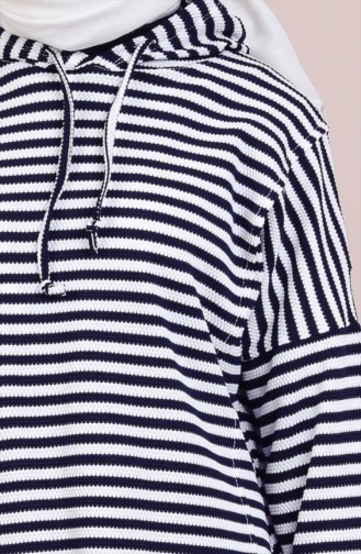 Striped Hooded Sport Tunic 4850-02 Navy Blue White 4850-02