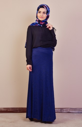Patterned Skirt 30998-01 Navy Blue 30998-01