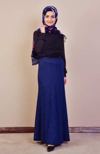 Patterned Skirt 30998-01 Navy Blue 30998-01