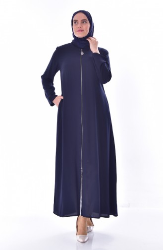 Large size Judge Collar Zippered Abaya 12054-04 Navy Blue 12054-04