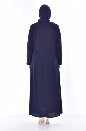 Large size Judge Collar Zippered Abaya 12054-04 Navy Blue 12054-04