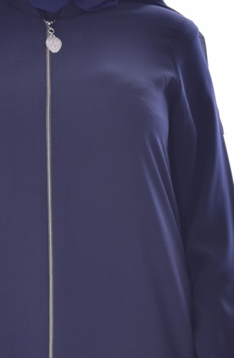 Abaya a Fermeture Col Officier Grande Taille 12054-04 Bleu Marine 12054-04