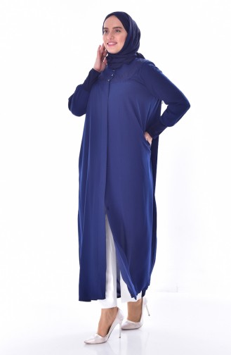 Abaya Bordée Grande Taille 1033-02 Bleu Marine 1033-02