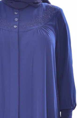 Abaya Bordée Grande Taille 1033-02 Bleu Marine 1033-02