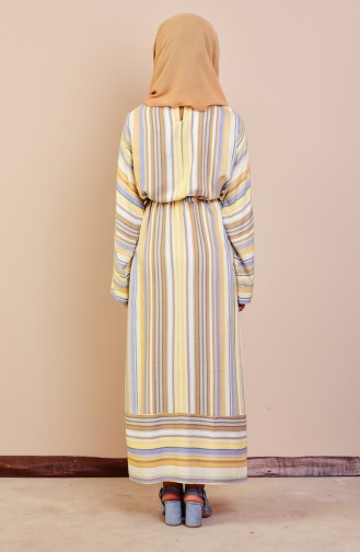 فستان بتصميم مُخطط 60709-01 لون اصفر ونيلي 60709-01