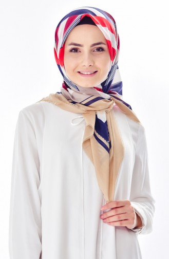 Geometrik Desenli Cotton Eşarp 2037-11 Sütlü kahve