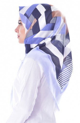 Geometric Patterned Cotton Scarf 2037-02 Baby Blue 2037-02
