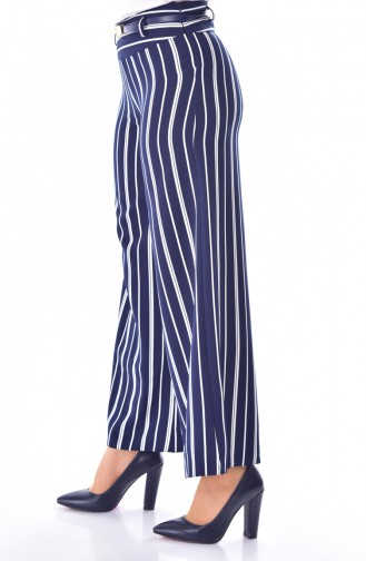 Striped Wide Leg Trousers 1225-02 Navy 1225-02