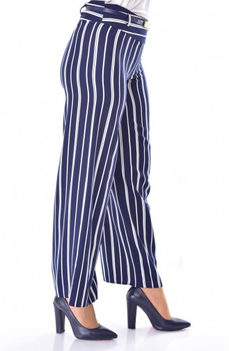 Striped Wide Leg Trousers 1225-02 Navy 1225-02