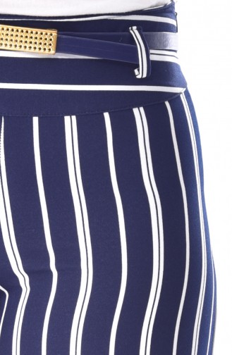 Striped Wide Leg Trousers 1225-02 Navy 1225-02