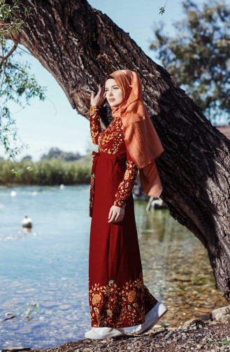 فستان بتصميم مطبع مع حزام خصر 5502-01