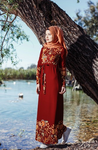 Claret Red Hijab Dress 5502-01