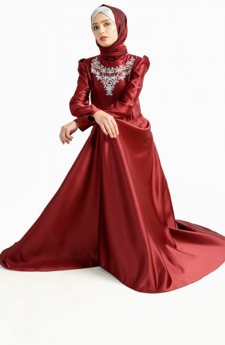 Tailed Evening Dress 7193-02 Bordeaux 7193-02