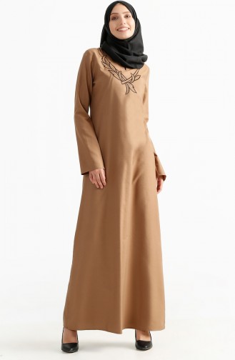 Nakışlı Elbise 2975-01 Camel 2975-01