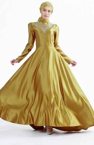 Tailed Evening Dress 7193-04 Gold 7193-04