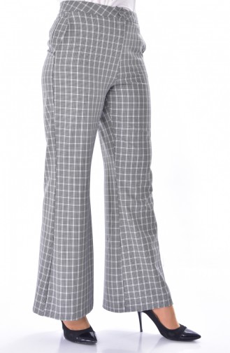 Patterned Wide Leg Trousers 41282-01 Black Gray 41282-01