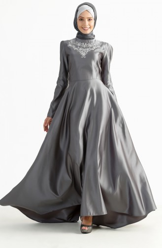 Gray Hijab Evening Dress 7292-01