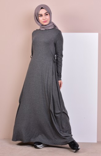 فستان مُزين بتفاصيل رباط 1431-02 لون رمادي 1431-02