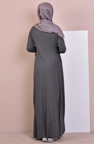 فستان مُزين بتفاصيل رباط 1431-02 لون رمادي 1431-02
