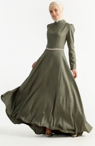 فستان بتصميم مُطبع 7194-11 لون اخضر كاكي 7194-11