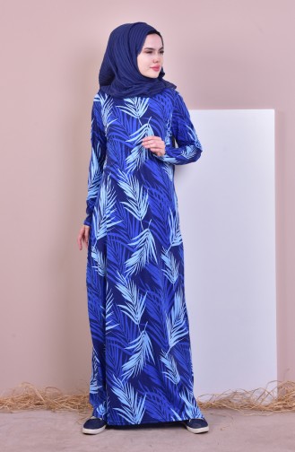 فستان بتصميم مُطبع 7640-01 لون نيلي 7640-01