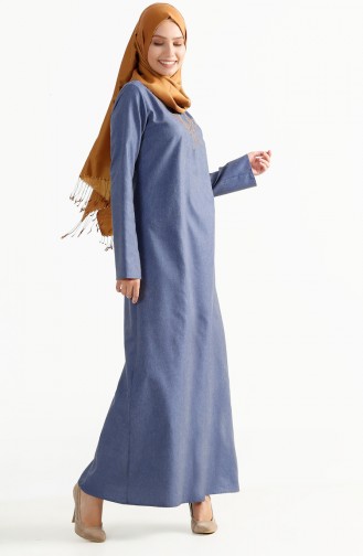 Jeansblau Hijab Kleider 2975-10